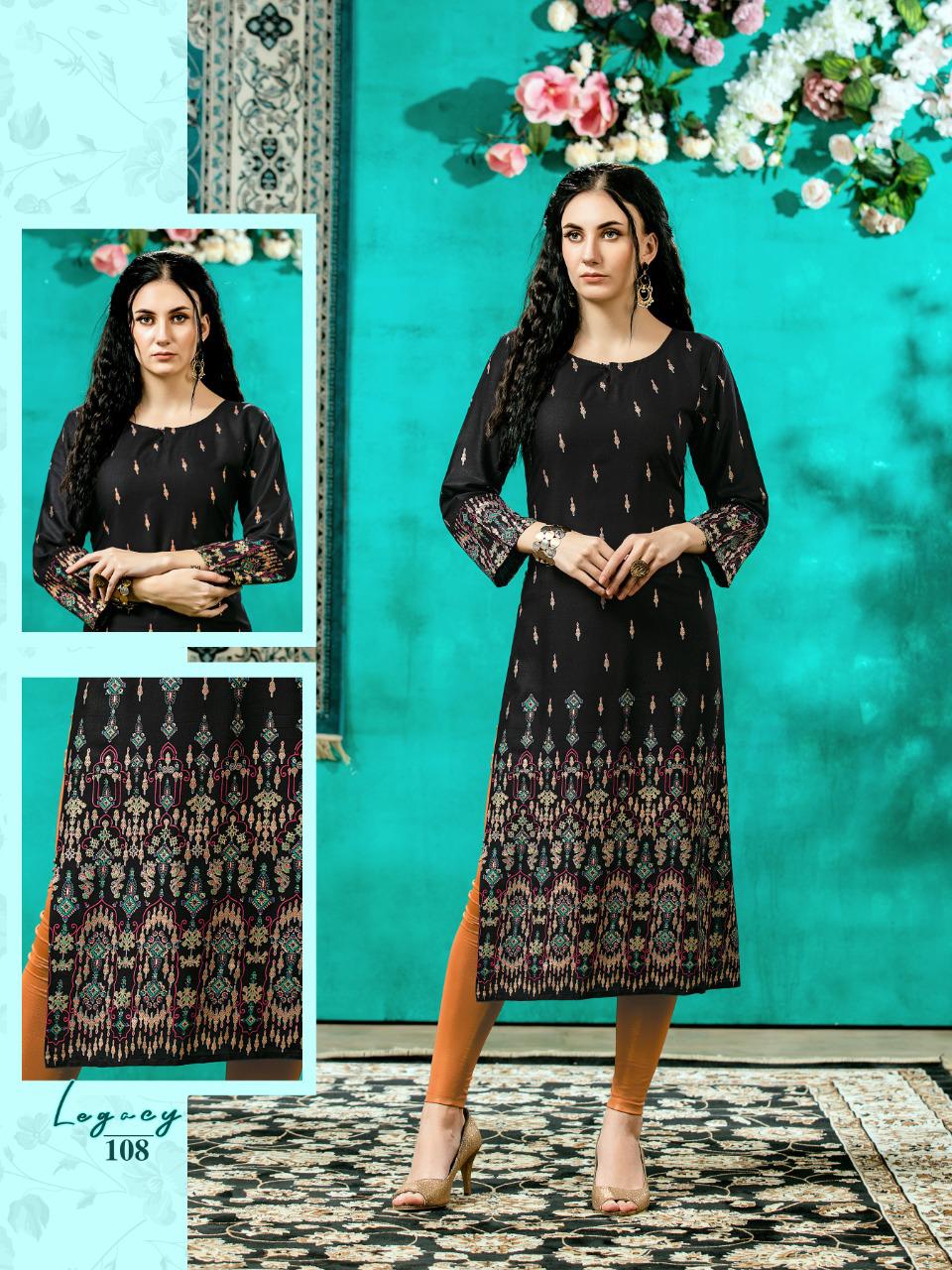 Legacy Latest Ethnic Wear Straight Cut Rayon Designer Kurti Collection